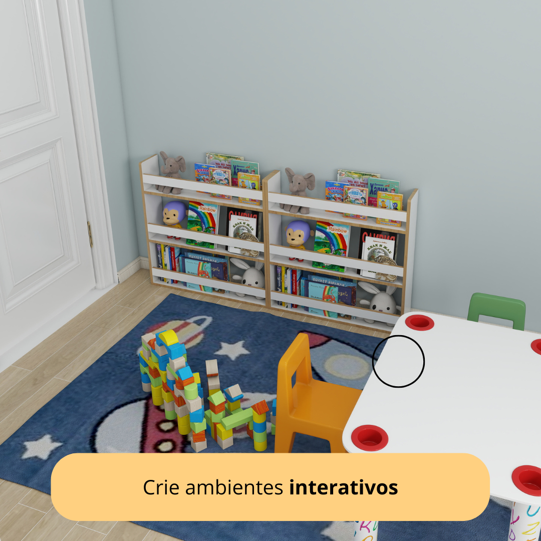 Revisteiro Estante Montessori Infantil para Livros Branco 70x70 Cm - 3