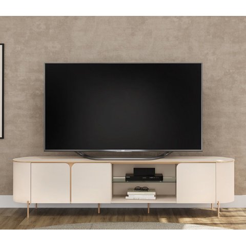 Bancada Ariana 241cm 3 Portas Usinadas 1 Prateleira de Vidro - Off White Dj Móveis