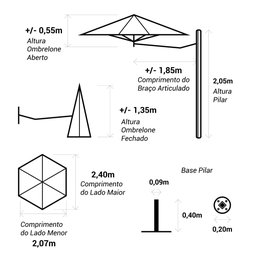 Ombrelone Lateral Branco - 2,40m de Diâmetro - em Alumínio - para Fixação no Piso - Persianet - 7