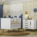 Ver imagem 1 de Quarto Bebê Q Encanto Retrô Branco Cômoda Sapateira 4 Gavetas e Berço Qmovi