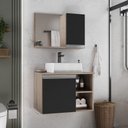 Ver imagem 1 de Conjunto Gabinete Banheiro Virtus 60cm - Gabinete + Cuba + Espelheira Madeirado Preto