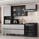 Ver imagem 1 de Cozinha Modulada 4 Peças 8 Portas 5 Gavetas MDF Dodradiça Slow Motion Lúmina Itatiaia Grafite/Fendi Cinza
