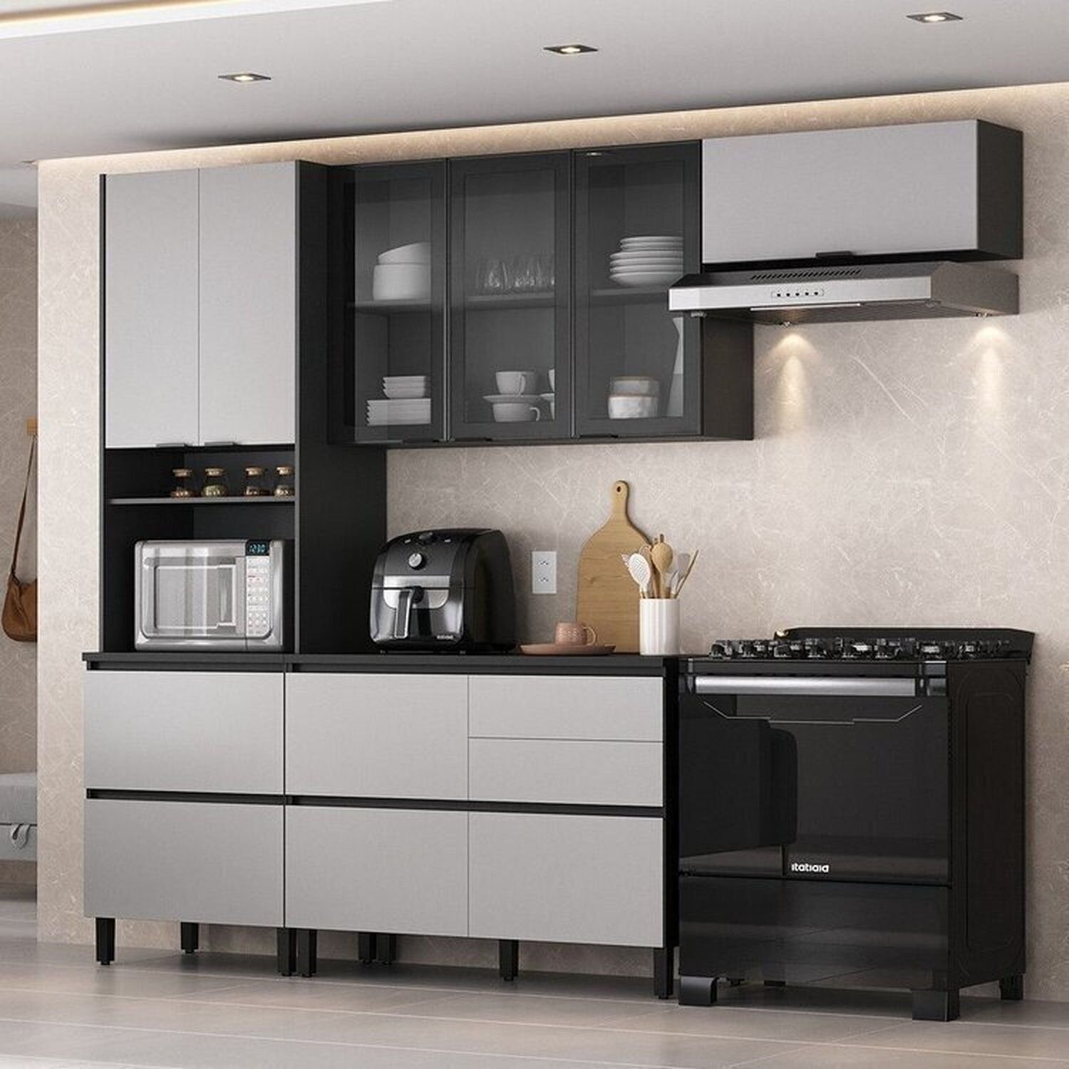 CARMINAカルミナ947ショートウイングCOSTITX黒5 Cozinha Modulada 4 Peças 8 Portas 5 Gavetas Mdf Dodradiça Slow