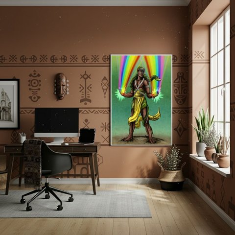 Quadro Decorativo Oxumaré -orixá do Panteão Africano-70x50cm:moldura Branca