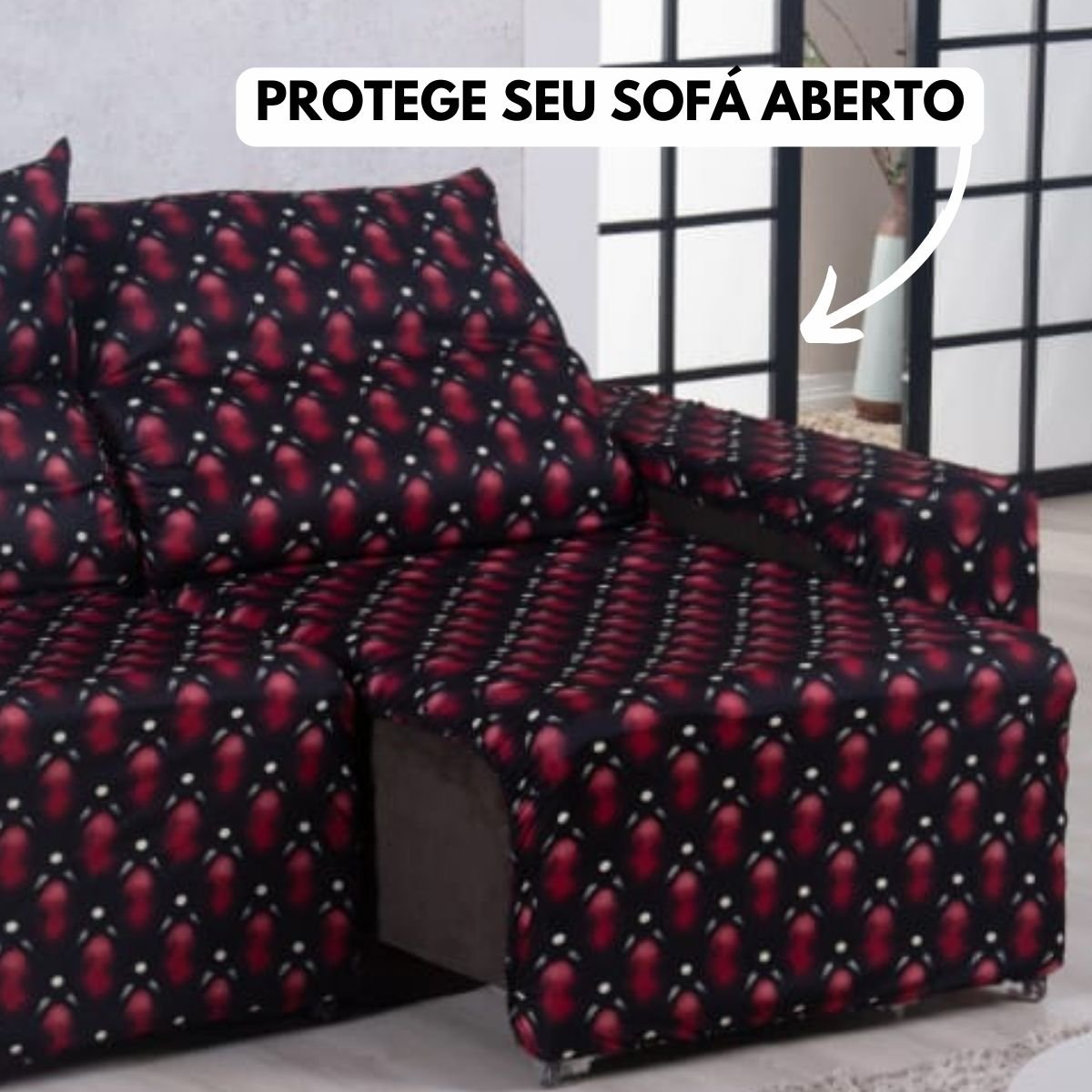 Capa de Sofá Retratil 2 Lugares Estampado:vermelho Preto - 3