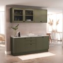 Ver imagem 1 de Cozinha Compacta Modulada 7 Portas 3 Gavetas 100% MDF 2 Tampos Sevilha Verde/Hill