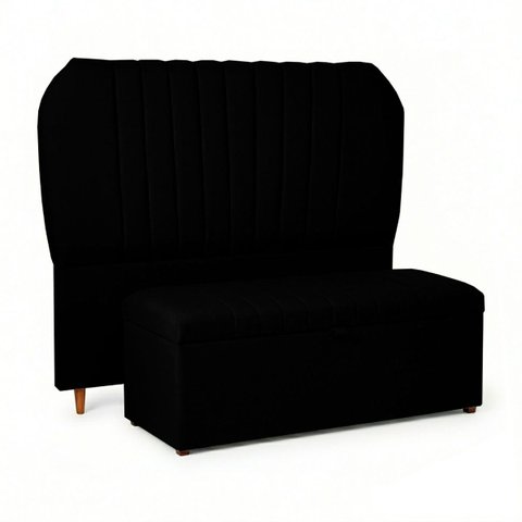 Conjunto de Cabeceira e Recamier Baú Elegante para Cama de Casal 140 Hera Linho