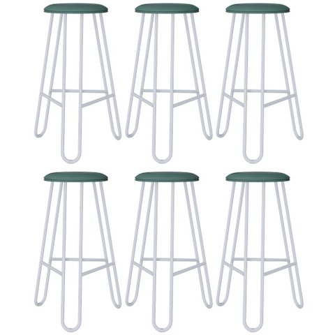 Kit 06 Banquetas Baixa Bar Cozinha Sala de Jantar Áris C01 Branco Courino Verde Sálvia - Lyam Decor