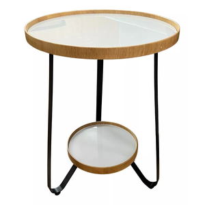 Mesa Lateral em Borda de Madeira Natural com Pés em Aço