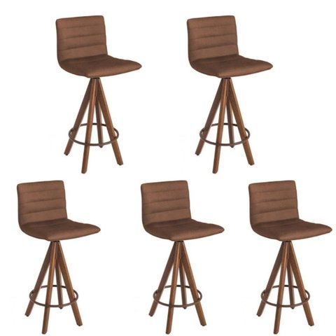 Kit 5 banquetas gourmet giratoria Julia-Assento Marrom camurça