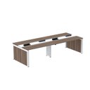 Ver imagem 1 de Estação de Trabalho Mesa Plataforma Escritório para 4 Pessoas Dupla com Caixa de Tomada Pé Painel Marrom/Walnut/Branco