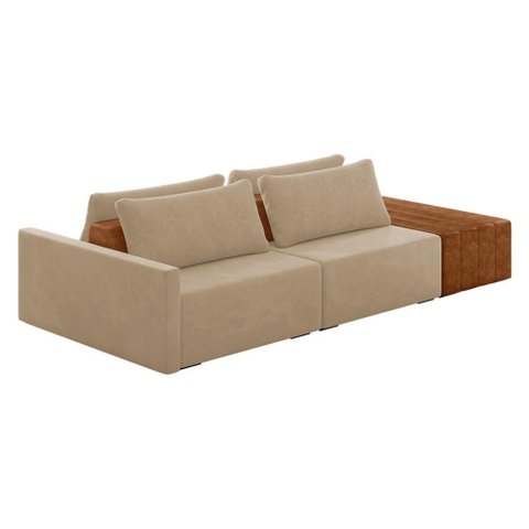 Sofá Ilha 2 Lugares Living 272cm Modulado Lary Veludo K01 Cor Bege