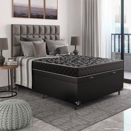 Cama Box Baú Viúva + Colchão Espuma D20 - 56x128x188cm - e-Shop Casa - Couro Preto - 3