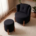 Ver imagem 6 de Kit Poltrona e Puff Luna Decorativa Curvo Orgânico Boucle Preto Montanaris Decor