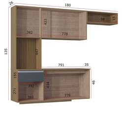 Kit Cozinha Suspensa Mel Ripado Cinza com Balcão 180cm Poquema Móveis - 4