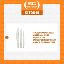 2 Jogos Facas Premium Aço Inox 3 Peças Branco Tramontina - 2