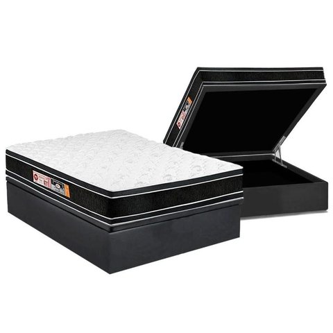 Cama Box Baú Casal: Colchão Espuma Castor D33 Black e White Air Double Face Euro Pillow + Base CRC S