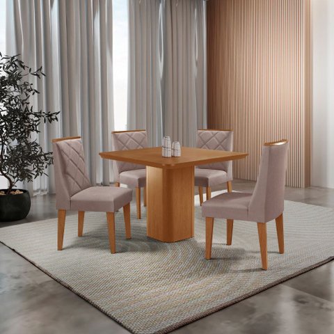Mesa de Jantar Eloise 90cm Tampo Canto Copo Mdf Laminado com 4 Cadeiras Isadora Moderna Mobília