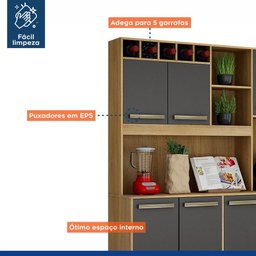 Armário 6 Portas 3 Gavetas Granada Valdemóveis Cinamomo/Grafite - 3