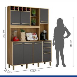 Armário 6 Portas 3 Gavetas Granada Valdemóveis Cinamomo/Grafite - 6