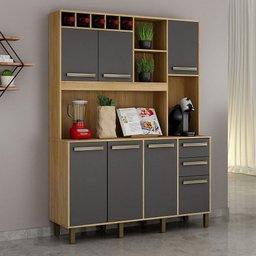 Armário 6 Portas 3 Gavetas Granada Valdemóveis Cinamomo/Grafite - 1