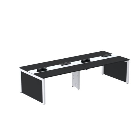 Estação Trabalho Mesa Plataforma Escritório para 4 Pessoas Dupla com Caixa Tomada Pé Painel Preto/Branco