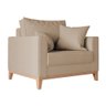 Poltrona Beny para Recepção com 2 Almofadas Linho Bege Base em Madeira Maciça - 3