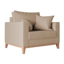 Ver imagem 3 de Poltrona Beny para Recepção com 2 Almofadas Linho Bege Base em Madeira Maciça