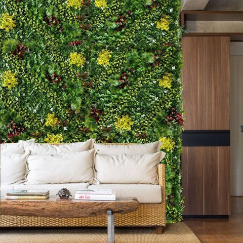 Kit Jardim Vertical Artificial 3,5m² Aparência 3d com Proteção contra Raio Solar para Uso Comercial