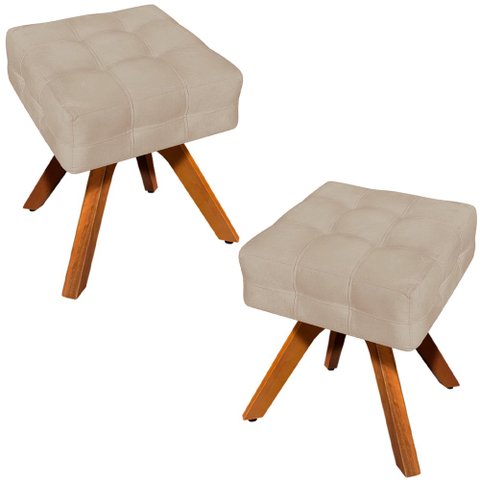 Kit 2 Puffs Decorativos Base Giratória Karen Suede Bege - Gran Belo