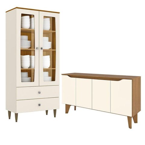 Cristaleira Liz e Aparador Buffet Ambar Off White Nature - Henn
