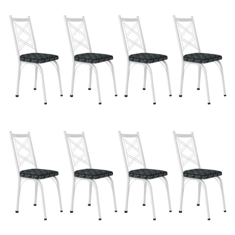 Kit 8 Cadeiras de Cozinha Delaware Estampado Mosaico Silver Pés de Ferro Branco - Pallazio