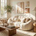 Ver imagem 1 de Sofá Curvo Orgânico Confortável Concha Bouclê Bege - Vimont Moveis