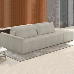 Sofá Ilha Modular com Puff para Sala Living 252cm Georgia K04 Bouclê Bege - Mpozenato - 2