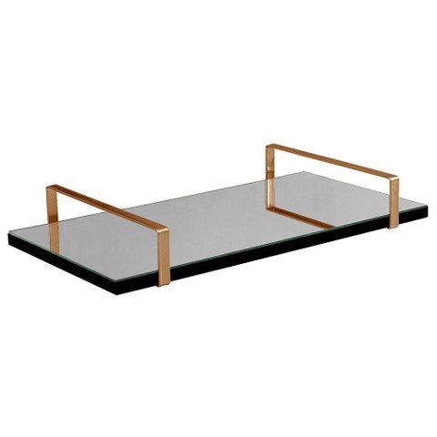 Bandeja Espelhada 25x50cm Borda Infinita Preta com Alça Cobre