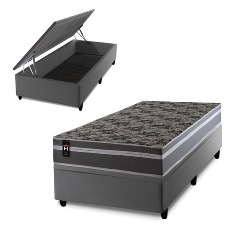 Conjunto Box Baú Solteirão Miami Cinza 96x203x69 Espuma D33