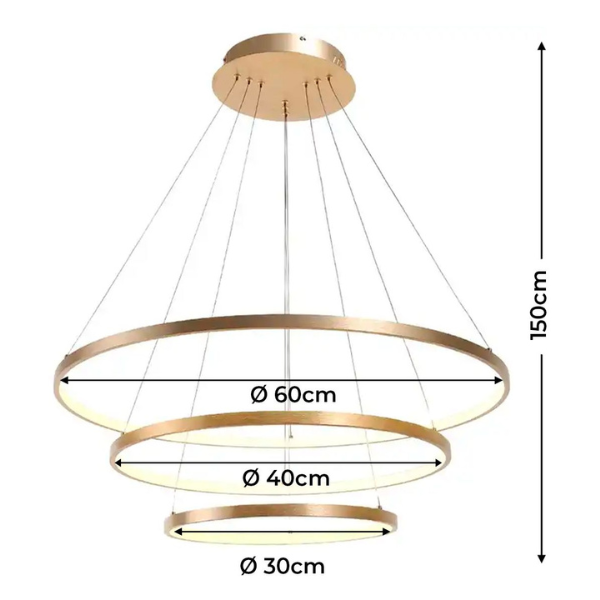 Lustre Led Moderno Pendente Anéis Led 89w 3 Arcos Cor Dourado - Brinovar - 6