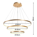 Ver imagem 7 de Lustre Led Moderno Pendente Anéis Led 89w 3 Arcos Cor Dourado - Brinovar