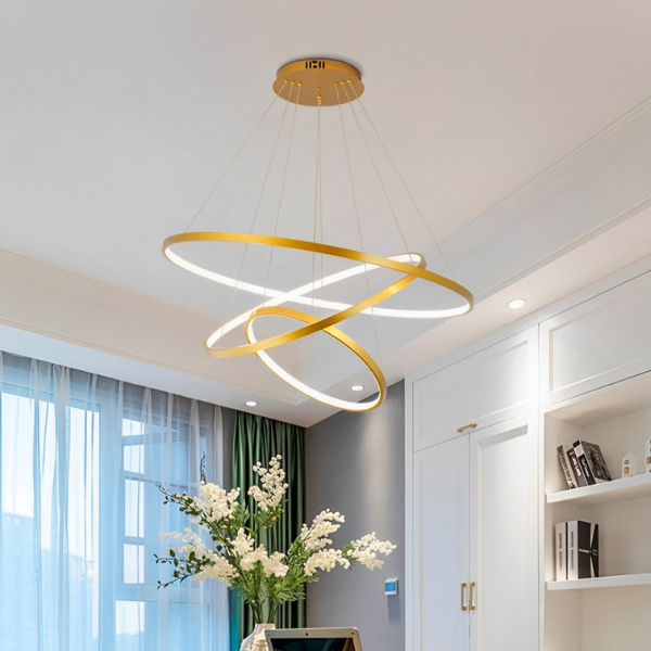 Lustre Led Moderno Pendente Anéis Led 89w 3 Arcos Cor Dourado - Brinovar - 3