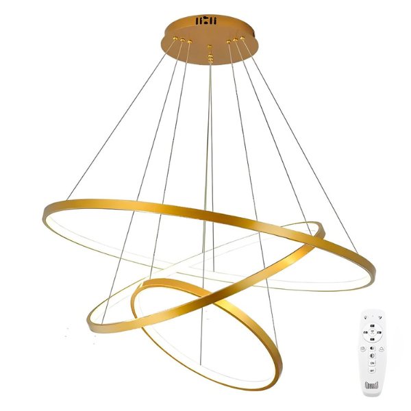 Lustre Led Moderno Pendente Anéis Led 89w 3 Arcos Cor Dourado - Brinovar - 1