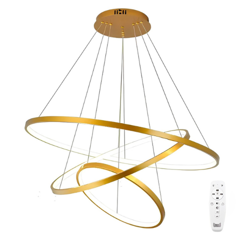 Lustre Led Moderno Pendente Anéis Led 89w 3 Arcos Cor Dourado - Brinovar