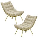 Ver imagem 1 de Kit 2 Poltronas Abel Base de Ferro Dourada Veludo Bege