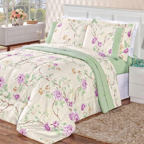 Kit Edredom Estampado 200 Fios Naturale Casal 03Pçs Belle