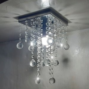 Lustre de Cristal Legítimo K9 Base Inox 20x20 Cm 30 Cm Altura Soq E27 - Transparente