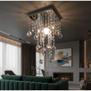 Ver imagem 1 de Lustre de Cristal Legítimo K9 Base Inox 20x20 Cm 30 Cm Altura Soq E27 - Transparente