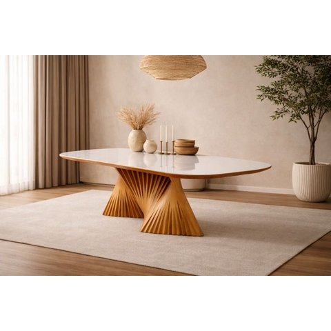 Mesa de Jantar Madeira Maciça com Base Torcida 1,80x0,90m - Opala - Harmonia Salas