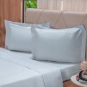 Ver imagem 1 de Jogo de Cama Casal 200 Fios Liso 4 Pçs 100% Algodão 140x190x35cm Cinza Fog