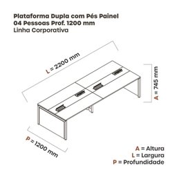 Estação de Trabalho Mesa Plataforma Escritório para 4 Pessoas Dupla com Caixa de Tomada Pé Painel - 3