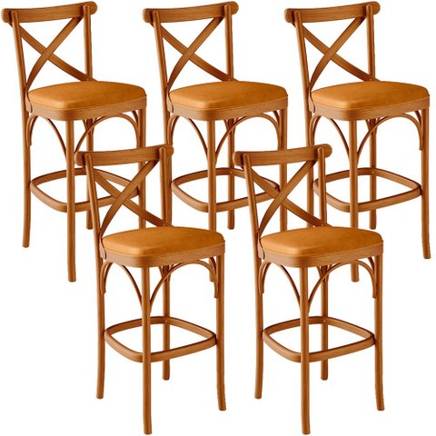 Kit 05 Banquetas Altas Cozinha Bancada Bar Sala Jantar Estofada Ávila L02 Couríssimo Whisky - Lyam L