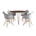 Ver imagem 6 de Mesa Jantar Redonda 110Cm Amêndoa Clips 3 Pés Com 4 Poltronas Brancas Base Cobre - Cor: Amendoa